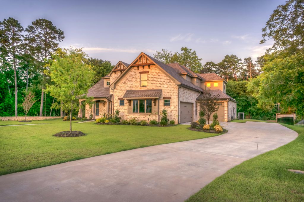 light brick house at dusk